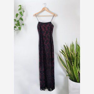 Reggio Vintage 1990's Red and Black Shimmery Slitted Evening Dress Sz 8